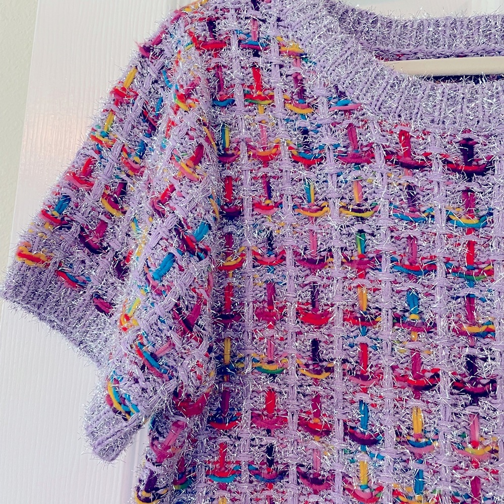 Nwot Very J Checked Patterned Tinsel Sweater Lave… - image 2